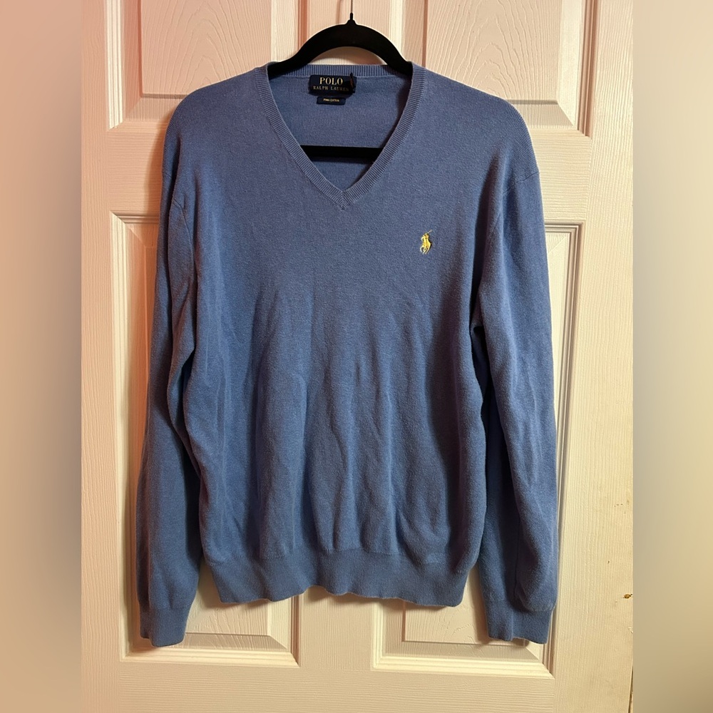 Polo by Ralph Lauren Men's Light Blue V-Neck Sweater